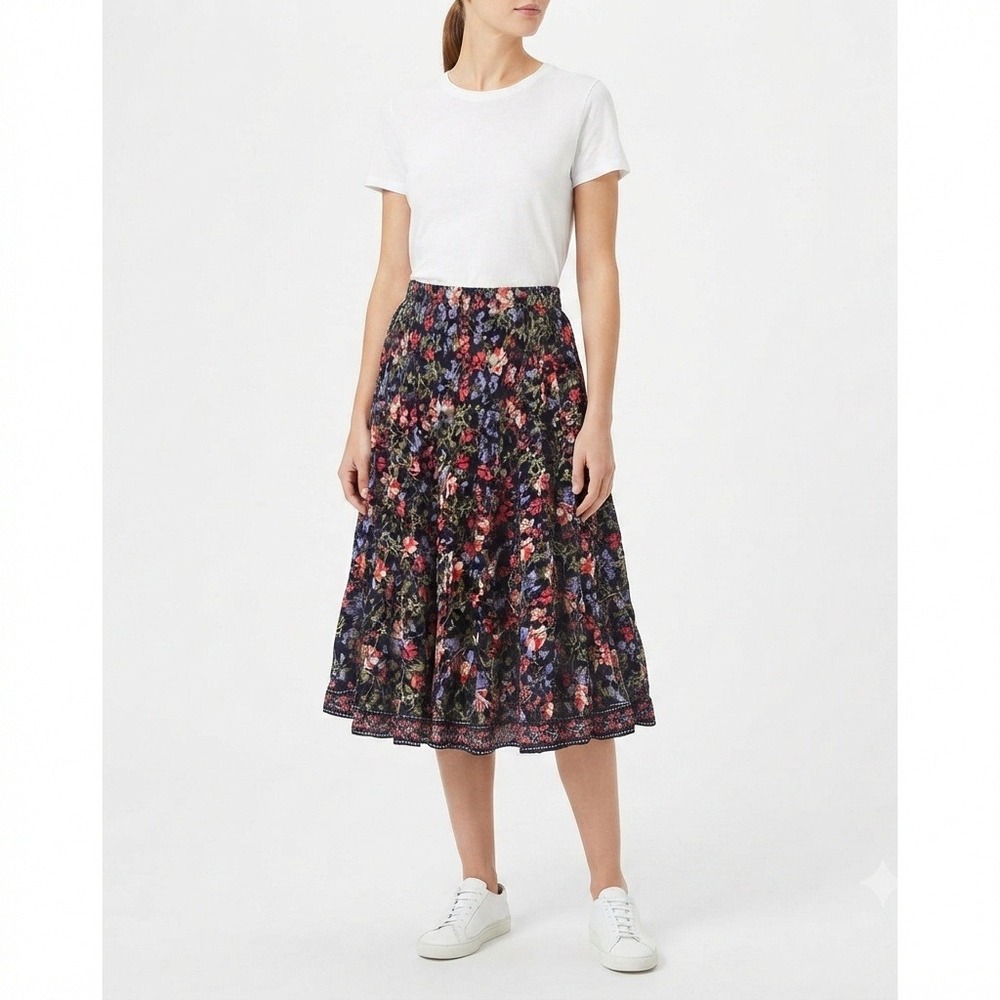LuLaRoe Skirt Womens XS Lola Midi Teal Blue Floral Chiffon Elastic Waist
